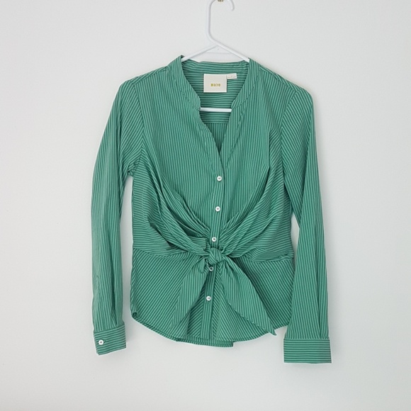 -Maeve Anthropologie Knotted Button Green Stripe 0 - Picture 2 of 7